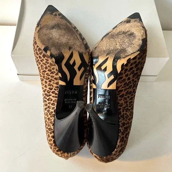 Fendi black tan calf hair animal print heels pumps 38 - Picture 8 of 10